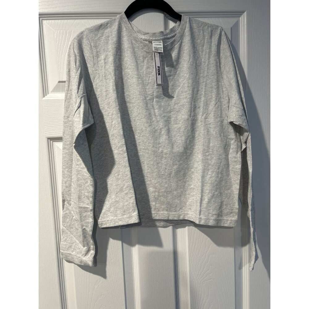 Pink Victoria's Secret Top Womens Medium Gray Long Sleeve Cropped Tee NWT X Larg